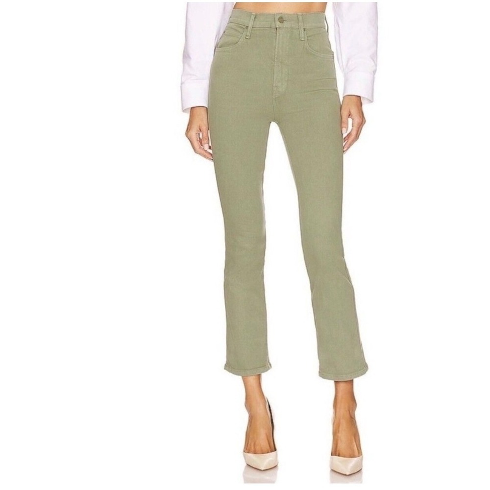 MOTHER High Waisted Smokin Double Ankle Jeans Oil‎ Green Raw Hem Size 32